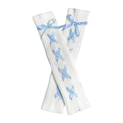 Image of Lolita Knit Leg Warmers Ribbon Bow Knot Japanese Cable Knit Footless Boot Socks Kawaii Leg Sleeves