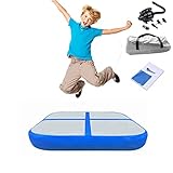 トランポリン クッション 子供 大人用 インフレータブル マット 1m長さ 1ｍ幅 20cm厚 室内 屋外用 静音 防水 運動不足解消 家庭用/トレーニング/チアリーディング/テコンドー/体操/ヨガ/武道 収納携帯に便利 収納袋付 (100*100*20cm-エアーポンプ付き, ブルー)