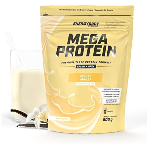 Energybody Mega Protein "Vanille" 500 g / Mehrkomponenten Protein Pulver mit Casein Whey Mix als Eiweiss Protein Pulver / Eiweiß Shake ohne Aspartam/ Eiweißpulver / 20 Portionen Cover