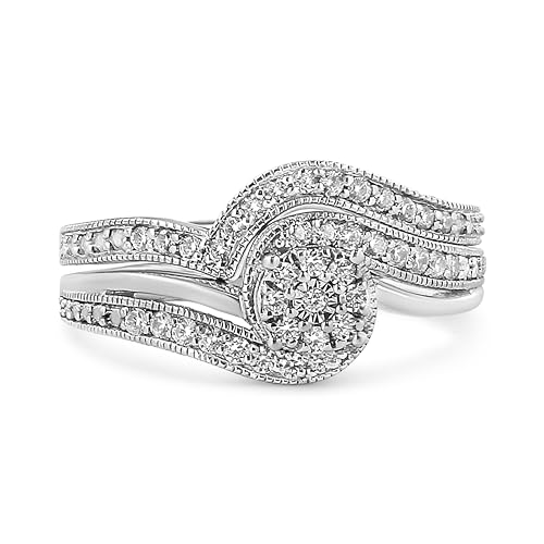 .925 Sterling Silver 1/3 Cttw Multi-Diamond Bypass Vintage-Style Bridal Set Ring and Band (I-J Color, I3 Clarity) - Size 72