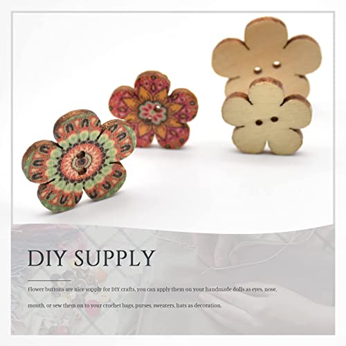 Skyzone Wooden Buttons,100PCS Flower Shape Buttons Retro Craft Button Handmade Colorful Printed Decorative Buttons with 2 Holes for Cardigans Knitting DIY Sewing Crafts (20mm and 25mm 50Pcs Each) - Image 4