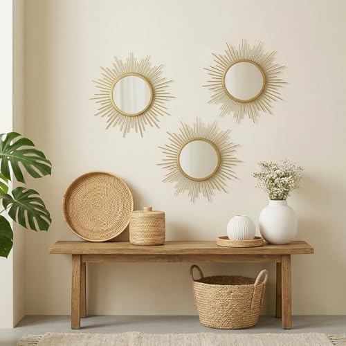 3 Set Sunburst Round Mirrors for Wall Decor Bedroom Bathroom - Image 2