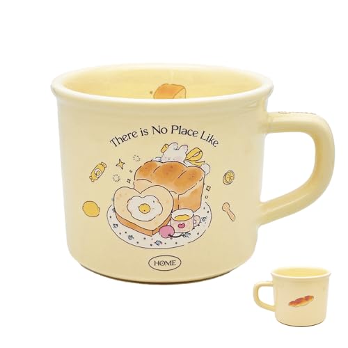 TREEWOO Taza de café Kawaii, diseño de dibujos animados, color cremoso, diseño de conejito, 380 ml, bonita taza de cerámica para el desayuno
