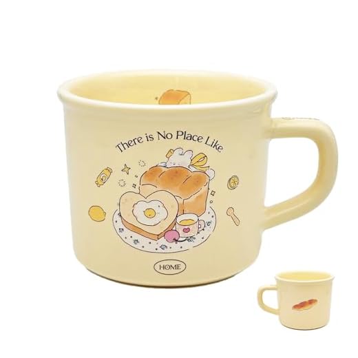 TREEWOO Taza de café Kawaii, diseño de dibujos animados, color cremoso, diseño de conejito, 380 ml, bonita taza de cerámica para el desayuno