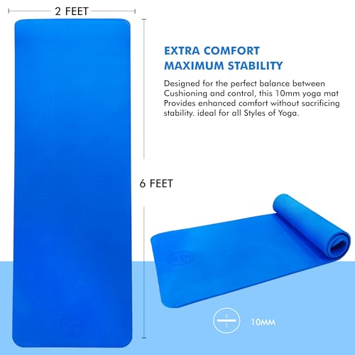 Image of VIXEN Yoga Mat Premium 10 MM TPE I Non Slip Yoga Mat For Women and Men | Sweat Absorbent | Extra Thick, Long & Wide Premium Exercise Mat with Yoga Strap | Anti-Slip & Anti-Tear Ideal for Yoga