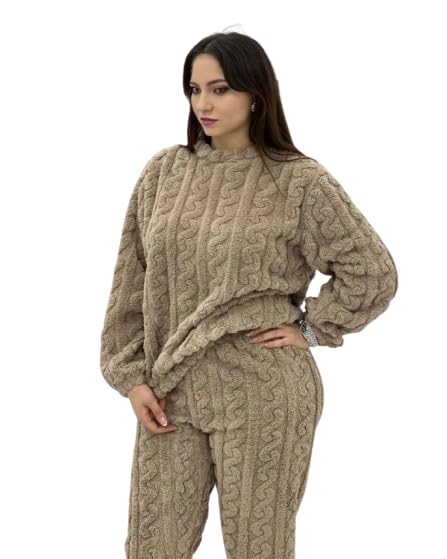 Women's Fur Long Sleeve Nightsuit Set | Regular Fit Warm Top and Pyjama Set | Winter Wear Sweatpant Set for Women-image-43