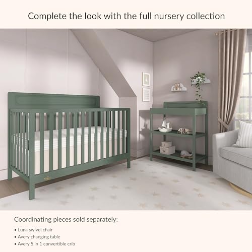 Image of Dream On Me Avery Baby Changing Table with Storage, New Zealand Pinewood, BSA Safety Certified, 2 Open Shelves, Water-Based Finish, Compact Space-Saving Nursery Design, Meadow Green