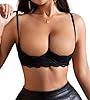Women's Sexy 1/4 Cup Shelf Bra See Through Lace Push Up Underwire Lingerie(D489+N515-Black-M