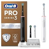 Oral-B Pro Series 3 Elektrische Zahnbürste Doppelpack — Electric Toothbrush, Inkl. 4 Aufsteckbürsten — 3 Putzmodi für Zahnpflege, Zahnbürste Elektrisch, Designed by Braun, Schwarz und Weiß