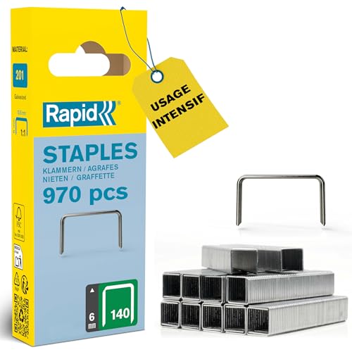 RAPID 40109513, Agrafes N°140, Longueur 6 mm, 970 pièces, Pour les travaux de construction et d’isolation, Fil galvanisé, Haute performance Argent