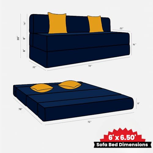 Image of CELLBELL Comfy Sofa Cum Bed 6x6.5 Feet | Foldable Dual Use Couch Bed with Soft Cushions, Washable Fabric Cover & Sturdy Frame | Space Saving Modern Design for Living Room, Bedroom Use (Navy Blue)