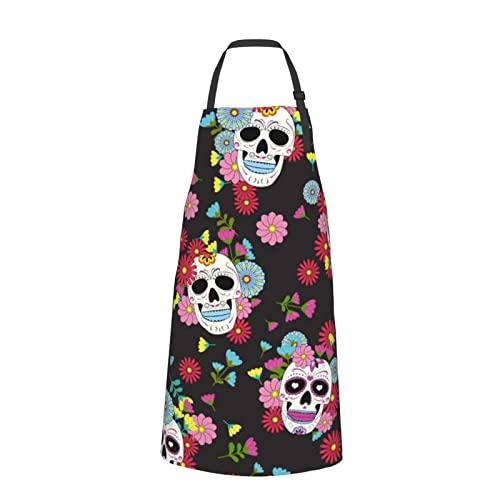 Tablier Calavera mexicain imperméable et durable avec double poche frontale ajustable