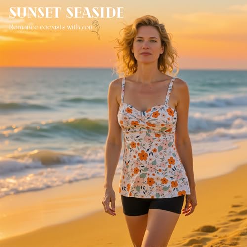 Image of Century Star 2026 Modest Tankini Swimsuits for Women | Tummy Control Two Piece Bathing Suit | Tops with High Waisted Shorts