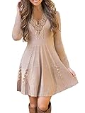 ORANDESIGNE Strickkleider Damen Pulloverkleid Elegante Pullover Rundhals Winterkleid Casual 3/4-Arm Minikleid Strickkleider Tunika Kleid Sweater Kleid F Khaki 34