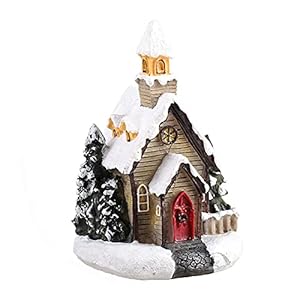 ikasus Christmas Winter Village Houses with Lights,Lighting Up Christmas Resin House, Christmas Scene Village Houses Christmas Collectible Buildings,ChristmasTabletop Ornamnets Home Decor