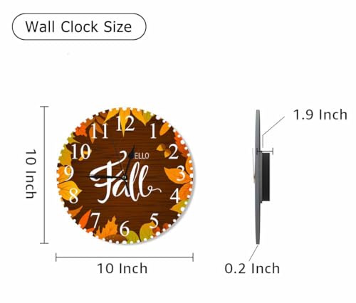 Keepsuper CLOCK668 Hello Fall Wall Clock Autumn Leaves Birch Maple Rowanberry Bright Clock 10 Inch Silent Non-Ticking Clocks Battery Operated thumb #1