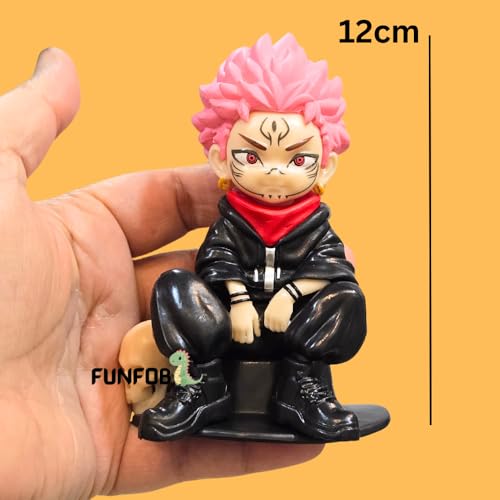 Image of FUNFOB Jujutsu Kaisen Yuji Itadori Action Figure Height - 12cm Collectible for Anime Fans Manga Weeb PVC Multicolour | Yuji Sitting Skull