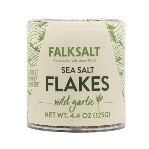 Falksalt - Wild Garlic Sea Salt Flakes, Handcrafted, Kosher, and All Natural Finishing Salt (4.4 oz)