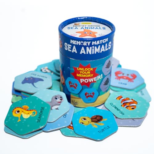 Image of THE BOOK TREE Memory Match Game: Sea Animals - 24 Durable Cards, 12 Ocean-Themed Pairs, Brain-Boosting Educational Game for Kids, Toddlers, and Families