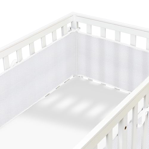 4 Sides Covers Mesh Crib Liner,Soft Crib Padding for Sides,Covers for Full-Size,Provide All-Round Protection.(White)