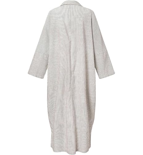 Image of ebossy Women's Oversized Boho Striped Shirt Dress Button Up Long Sleeve Flowy A Line Caftan Dress with Pockets
