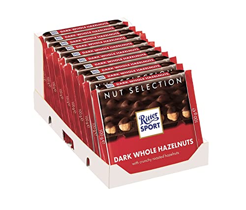 Ritter Sport nut Class Dark with Whole Hazelnuts candy bar chocolate 3.5 Ounces each Bundle of 10 Full-Size Bars) Best GIFT