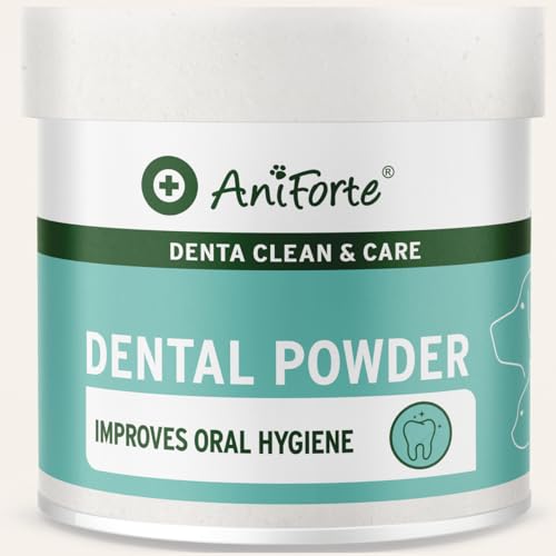 AniForte Denta Clean and Care Powder 300g para perros y gatos. Producto natural para dientes blancos, aliento fresco y prevención de Plaque. Cuidado dental en polvo.