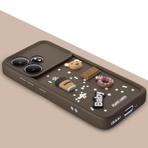 Image of Bintage Back Cover Compatible for Realme RMX3851 / GT 6 5G | Cute Fun Ball | 3D Taddy Smiley Coffee | Milk Case | Full Body Protection - Brown