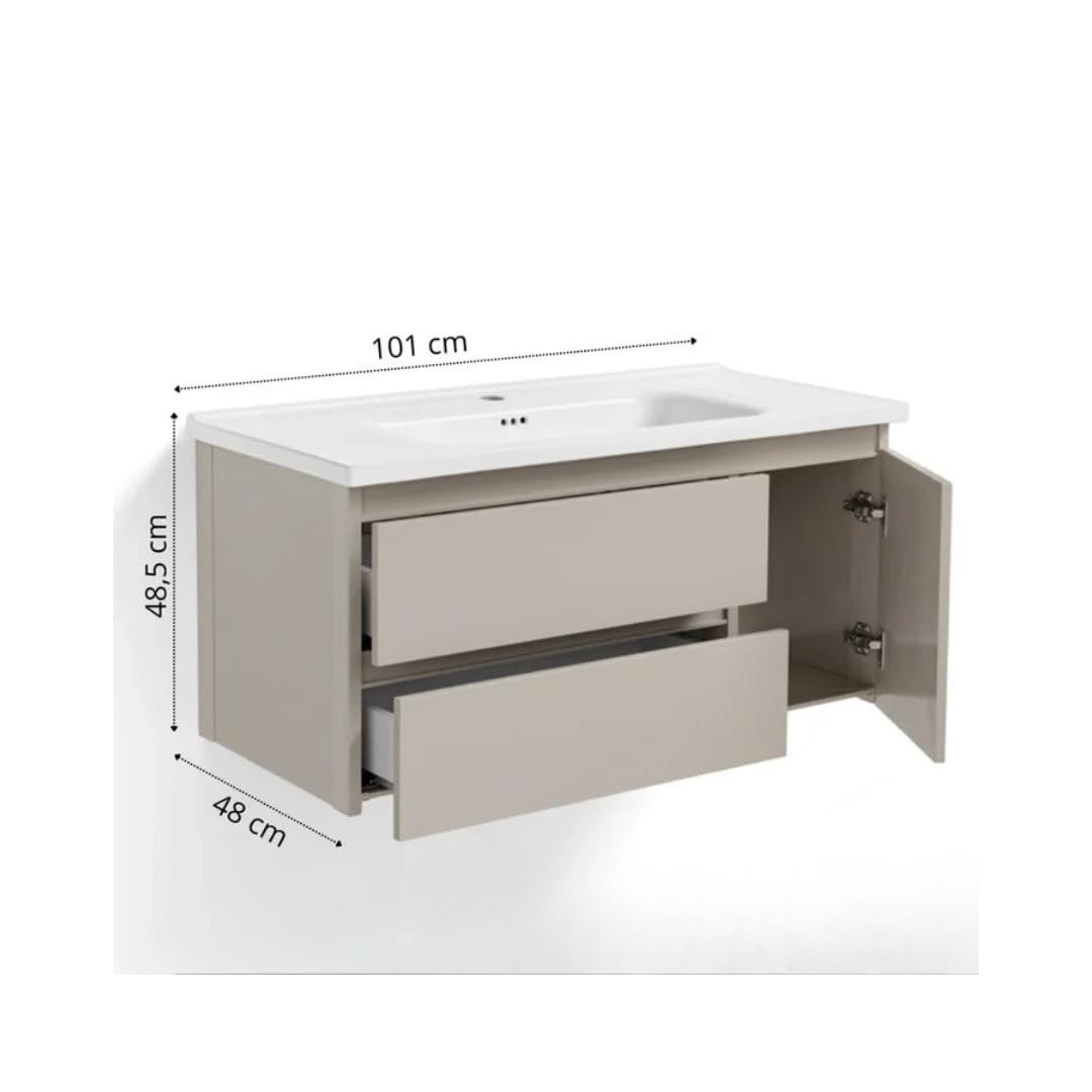 FUTURE HOME Mobile Bagno Sospeso 100 cm in ALLUMINIO – Non si gonfia con l’umidità – Lavabo in Ceramica + Specchio Contenitore – Design Moderno Salvaspazio