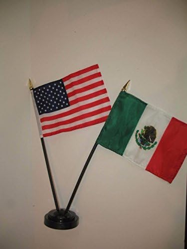 US USA American and Mexico Mexican Friendship 4"x6" Miniature Flags Desk Set with Black Base image 2