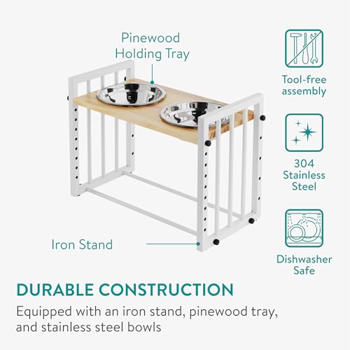 Navaris Hundenapf erhöht - Höhenverstellbarer Hundenapf Grosse Hunde - Aus Edelstahl 304 - Spülmaschinengeeignet - Einfache Montage - 1180ml pro Napf - Inklusive Klebepunkte