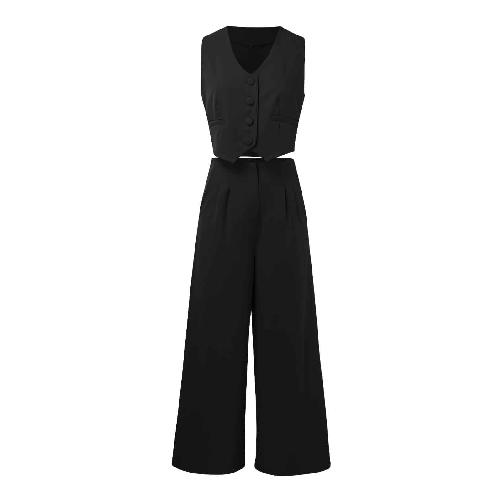Tailleur Donna Eleganti Pantaloni e Gilet Curvy Completo Blazer a Senza Maniche 2 Pezzi Tuta Set di Abiti in Tinta Unita Pantalone Due Pezzi Suit