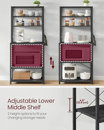 Image of VASAGLE Coffee Bar, 23.6 Inches Baker's Rack for Kitchen with Storage, 6-Tier Kitchen Shelves with 6 Hooks, Microwave Stand, Industrial, Charcoal Gray and Ink Black UKKS024B22