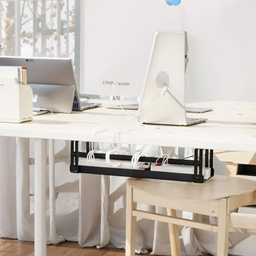 PAVSTINE Under Desk Cable Management Tray, 17 in Metal Cable Tray Basket for Wire Management, Power Strip Holder, Cord Organizer, Wire Tamer for Home/Office Desk Cable Hider Black by PAVSTINE - Image 2