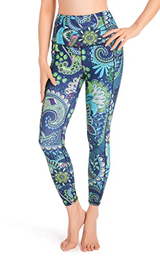 High Waisted Leggings, Dop Leggings With Pockets For Women High Waisted Printed Yoga Pants For Women Workout Leggings For Women With Side Pockets Running Athletic Compression Pants Paisley Teal L #TOP1