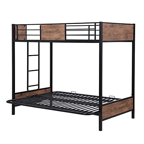 Harper & Bright Designs Metal Futon Bunk Bed,Bunk Bed With Futon Can Easy Conversion To Twin Over Full Bunk Beds, Twin Over Futon Bunk Bed With Guardrails And Ladder, Black #TOP7