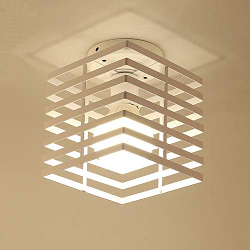 iDEGU Plafonnier Industrielle Cage Lustre Suspension en Métal Fer Luminaire pour Chambre Cuisine Couloir, Blanc