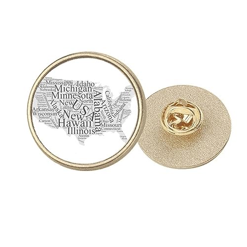 Broche ronde en métal doré America USA Map chic et élégante taille M