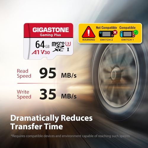 Image of 【for Switch 1 Only】 GIGASTONE 64GB Micro SD Card 5-Pack, Gaming Plus, MicroSDXC Memory Card for Nintendo-Switch, 4K UHD Video Recording, UHS-I U3 C10 A1 V30, up to 90MB /s, with Adapter