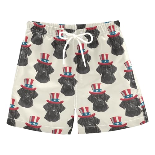Selerdon Quick Dry Swim Trunks 4th of July Labrador American for Boy Kids Summer Fashion Beach Shorts with Adjustable Waist and Side Pocket for Daily Wear Outdoor Play XS Multicoloured
