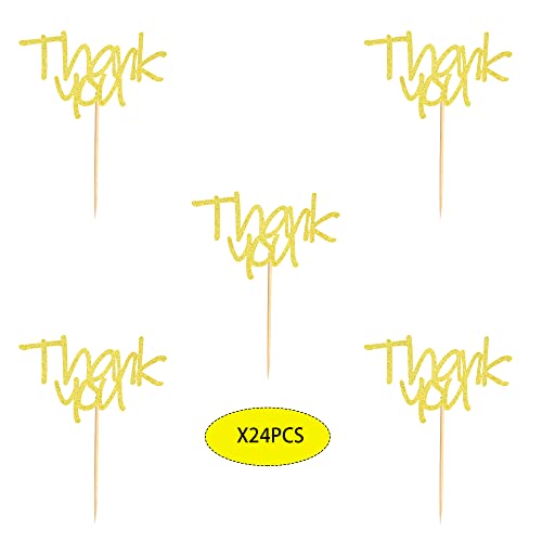 Arthsdite 24Pcs Gold Glitter Thank You Cupcake Toppers Thank You Cupcake Picks For Birthday Anniversary Thanksgiving Day Wedding Bridal Shower Party Decoration Supplies #TOP2