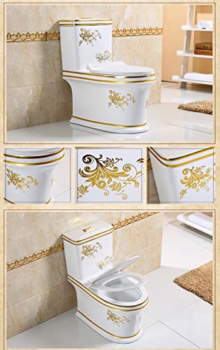 Inodoro Mute, Inodoro de doble descarga con diseño de placa dorada, Inodoro cerámico de altura universal para baño de hotel o casa A-680x380x780mm miniatura 2
