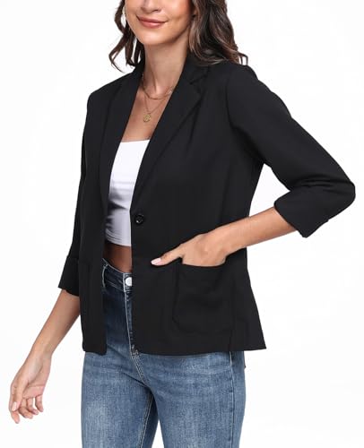 Womens Linen Blazer Long Sleeve Lightweight Work Office Jackets Casual Summer Lapel Button Blazers with Pockets2