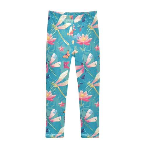 KLL Flying Green Dragonflies Flowers Toddler Girls Leggings Casual Full Length Lounge Pants Running