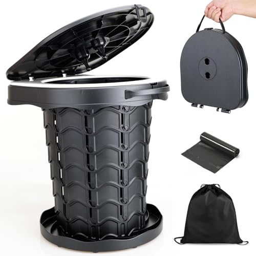 Boreeman Portable camping Toilet, Foldable and Height Adjustable, Load Capacity 400lbs, with Carrying Handle, Perfect for Camping, Travel & Car Use