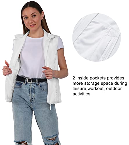 Town&Field Women's Lightweight Vest Softshell Sleeveless Jacket Outerwear Stand Collar Zipper Pockets Running Hiking Golf Travel(White,S) #TOP3