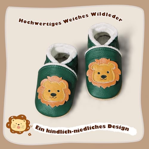 IceUnicorn Krabbelschuhe Baby Winter Krabbelschuhe Gefüttert Plüsch Hausschuhe Baby Lauflernschuhe Warm Weiche Leder Babyschuhe(Grün SZ, 6-12 Monate)