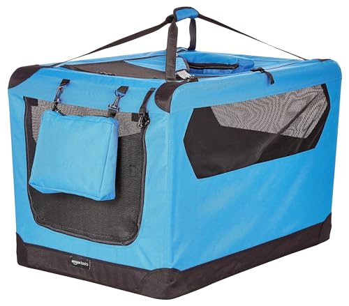 Amazon Basics Folding Portable Soft Pet Dog Crate Carrier Kennel, 36 x 24 x 24 Inches, Blue