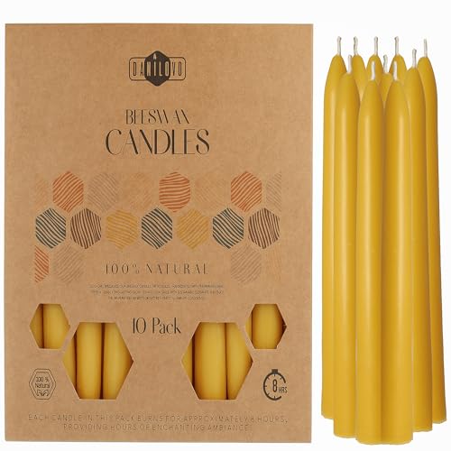 Velas de Cera de Abeja Natural Danilovo - Pack de Velas Cónicas, 10 Unidades - Larga Duración con Aroma a Miel - Velas de Candelabro para un Hogar Acogedor
