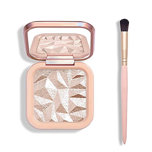 MAEPEOR Face Highlighter Palette Kit Natural Shimmer Highlight Contouring Palette Shiny Contour Highlight Makeup Illuminator Highlighter Concealer Palette with Brush (Nude Pink)